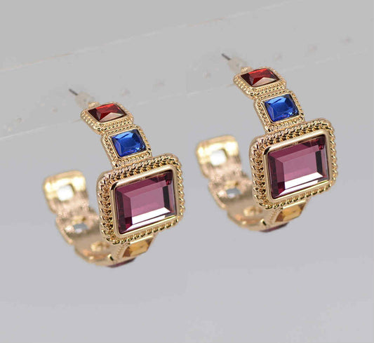 Rhinestones Deco Open Circle Hoop Earrings