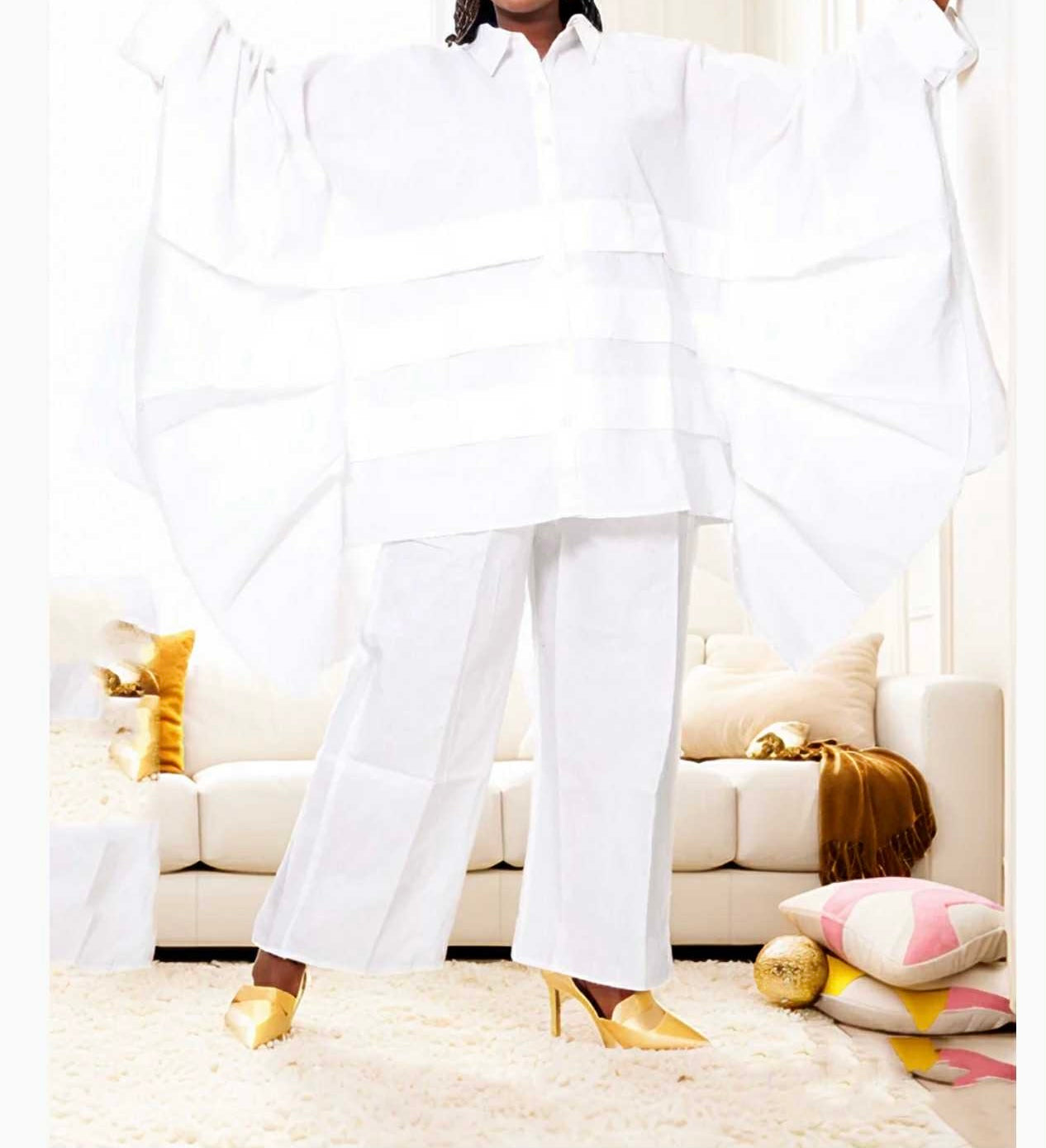 2PC Set Oversized Pleated Sleeve