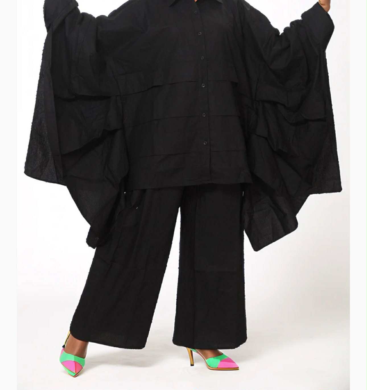 2PC Set Oversized Pleated Sleeve