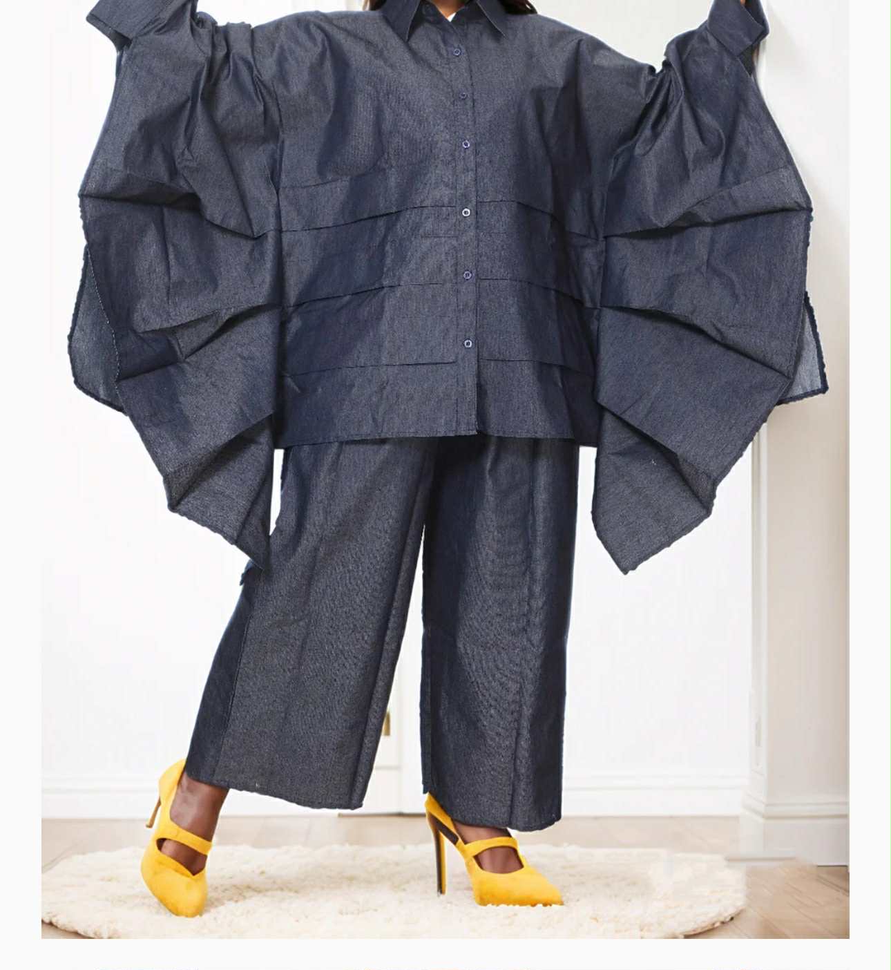 2PC Set Oversized Pleated Sleeve