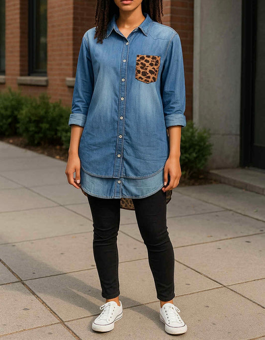 Leopard Print Denim Top