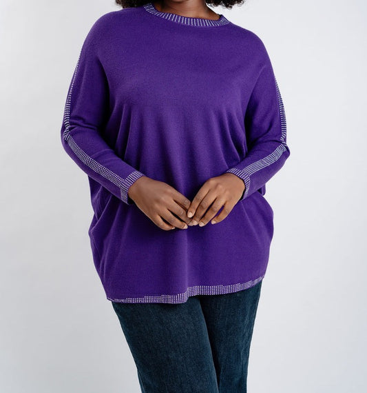 Sweater with bling on neck and sides