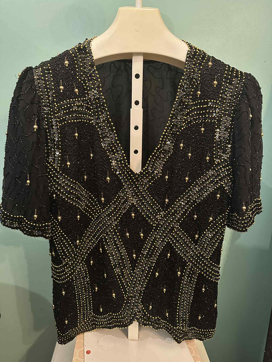 Black Gold Beaded Top