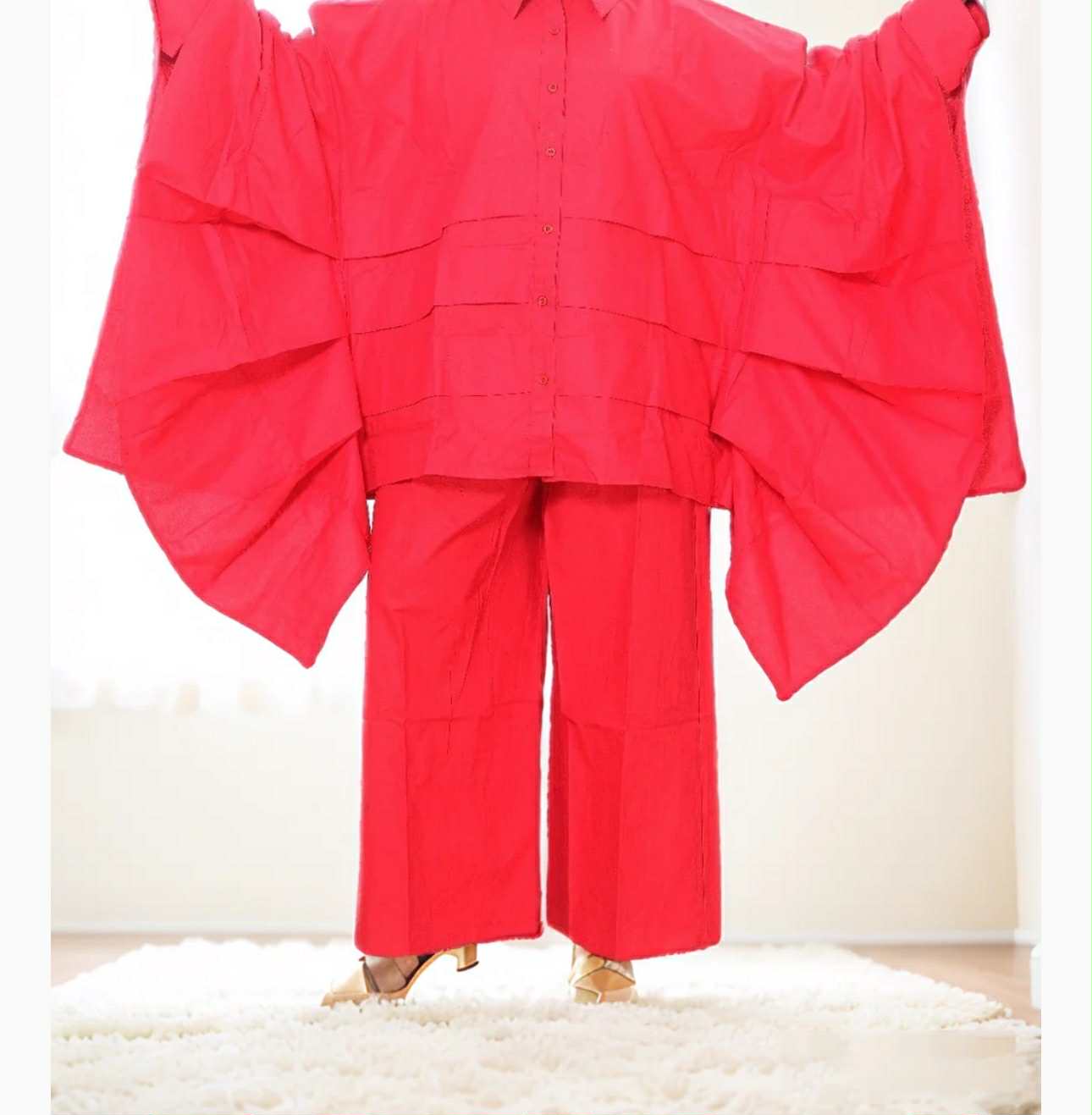 2PC Set Oversized Pleated Sleeve