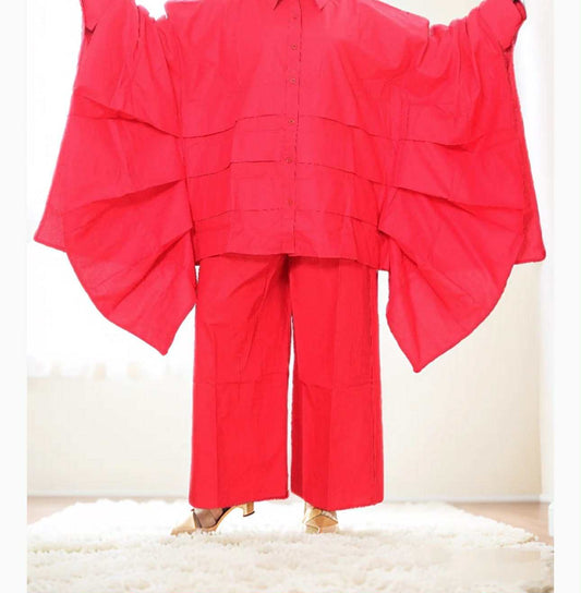 2PC Set Oversized Pleated Sleeve