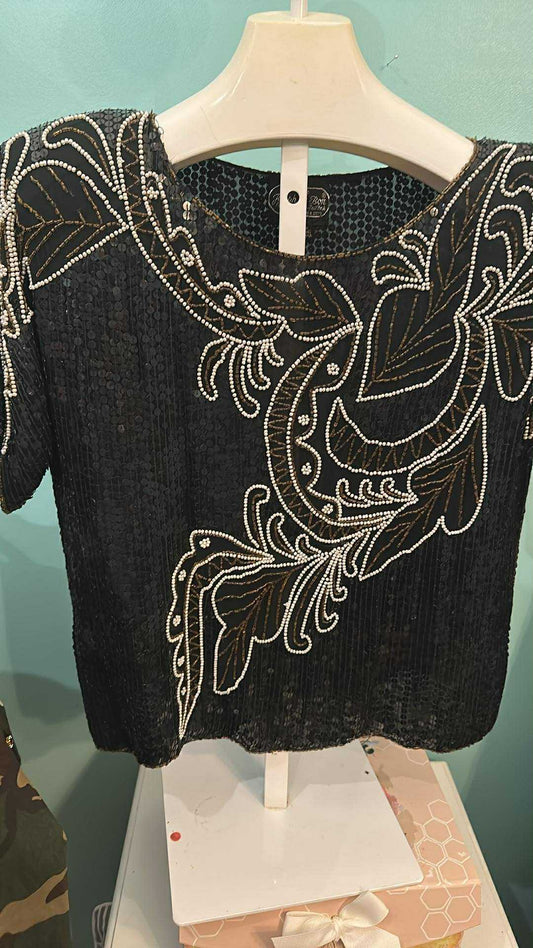 Black Beaded Sequin Top