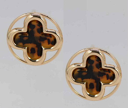 Clover Design Circle Shape Drop Post Earrings