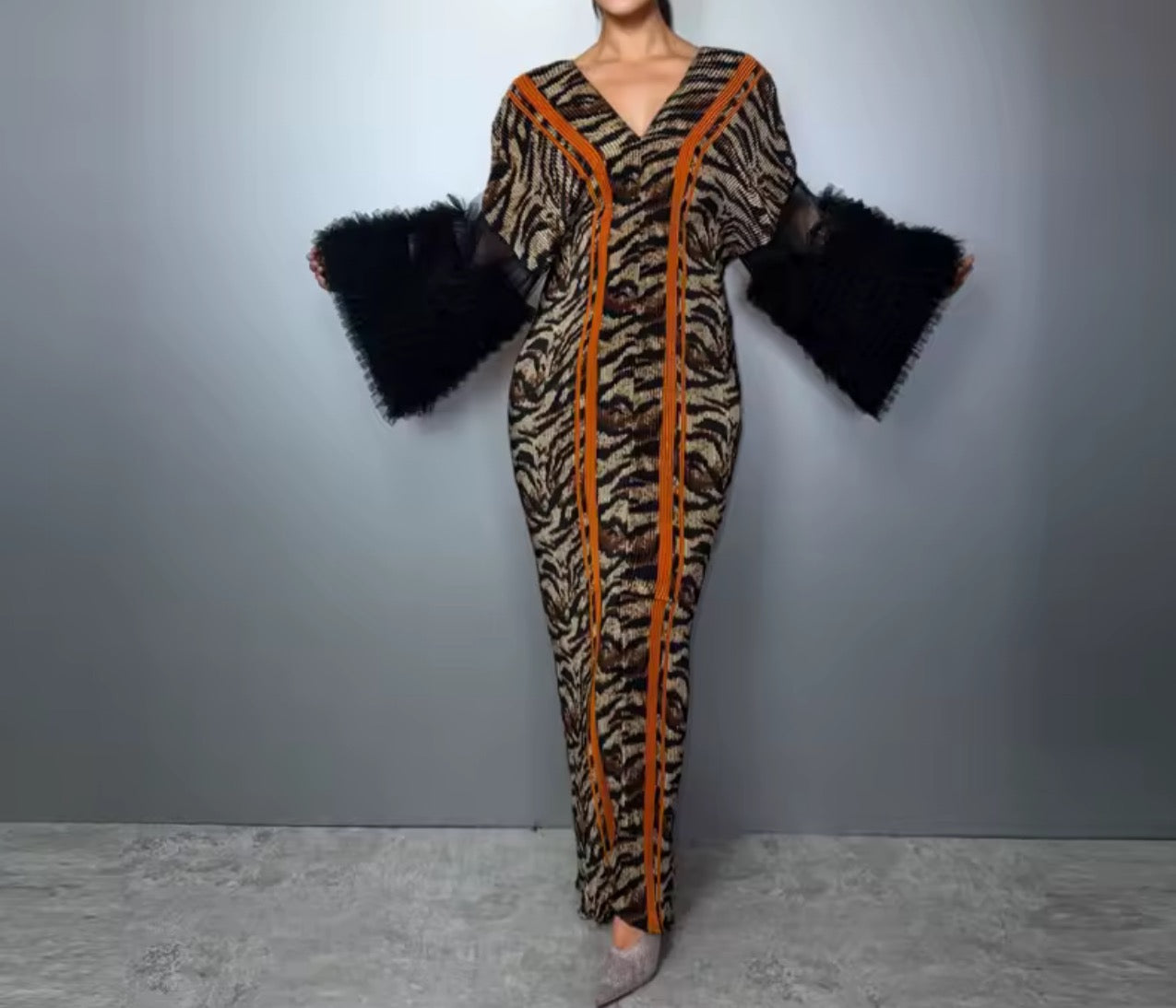 Long pleated caftan dress