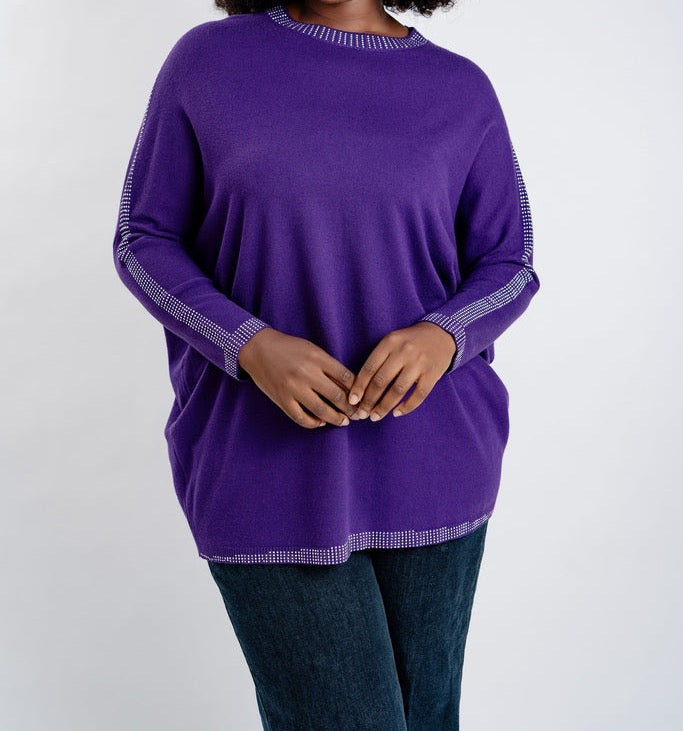 Sweater with bling on neck and sides